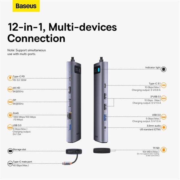 Baseus-12-in-1-Star-Joy-Series-Multifunctional-Type-C-HUB-Docking-Station-Gray-baseuscolombo (3) | Baseus Colombo