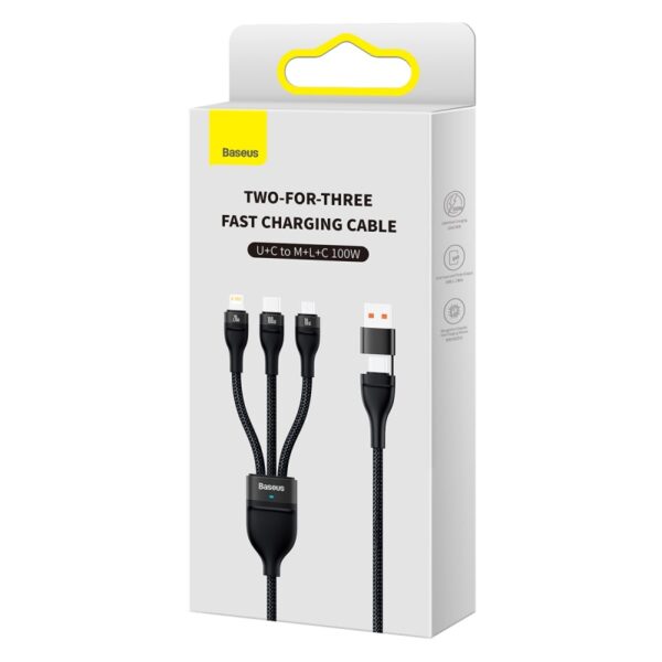 Baseus Flash Series Ⅱ Two-for-three Charging Cable U+C to M+L+C 100W - 1.2m - Black-baseuscolombo (10) | Baseus Colombo