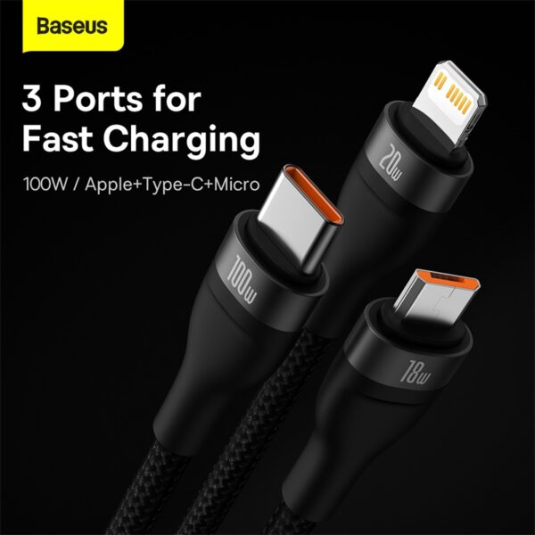 Baseus Flash Series Ⅱ Two-for-three Charging Cable U+C to M+L+C 100W - 1.2m - Black-baseuscolombo (12) | Baseus Colombo