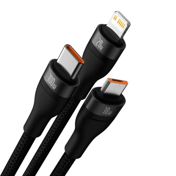 Baseus Flash Series Ⅱ Two-for-three Charging Cable U+C to M+L+C 100W - 1.2m - Black-baseuscolombo (2) | Baseus Colombo