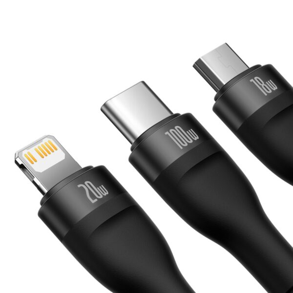 Baseus Flash Series Ⅱ Two-for-three Charging Cable U+C to M+L+C 100W - 1.2m - Black-baseuscolombo (3) | Baseus Colombo