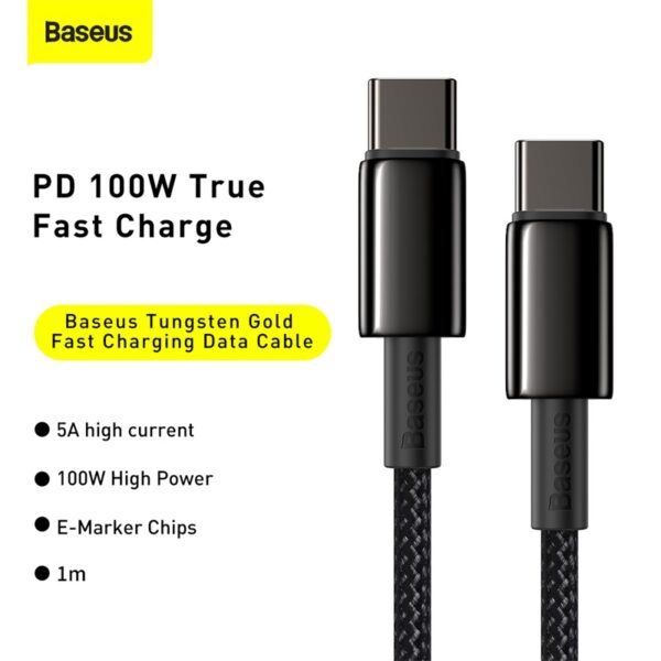 Baseus-Tungsten-Gold-1M-Fast-Charging-Data-Cable-Type-C-to-Type-C-100W-Black-baseuscolombo (5) | Baseus Colombo