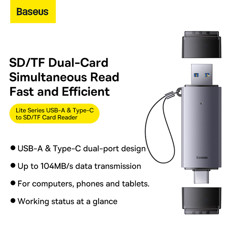 Baseus Lite Series USB-A & Type-C SD/TF Card Reader Grey- 6 Months Warranty