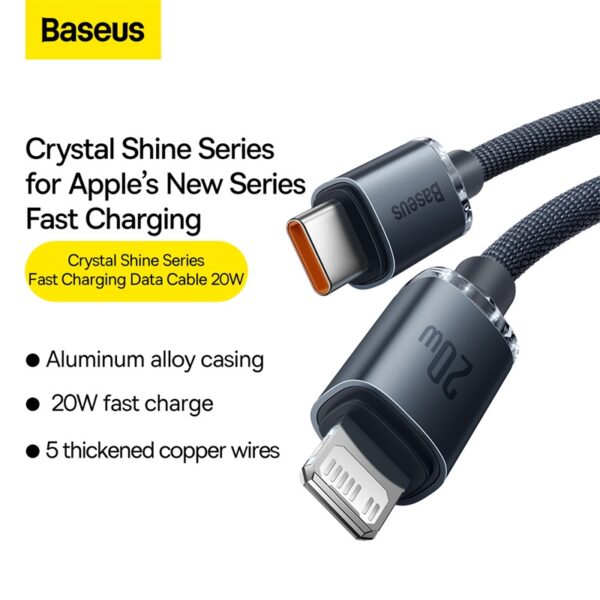 Baseus 1.2m Type-C to Lightning 20W Crystal Shine Series Fast Charging Data Cable - Black-baseuscolombo (15) | Baseus Colombo