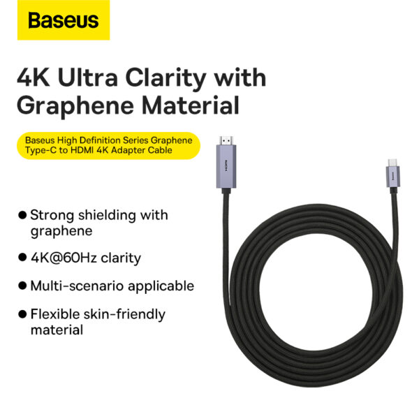 Baseus 3m Type-C to HDMI 4K Adapter Cable High Definition Series Graphene - Black-baseuscolombo (10) | Baseus Colombo