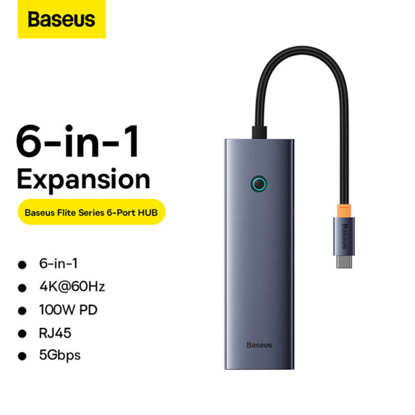 Baseus-6-Port-Type-C-HUB-Flite-Series-Docking-Station-Space-Grey-Type-C-baseuscolombo (7) | Baseus Colombo