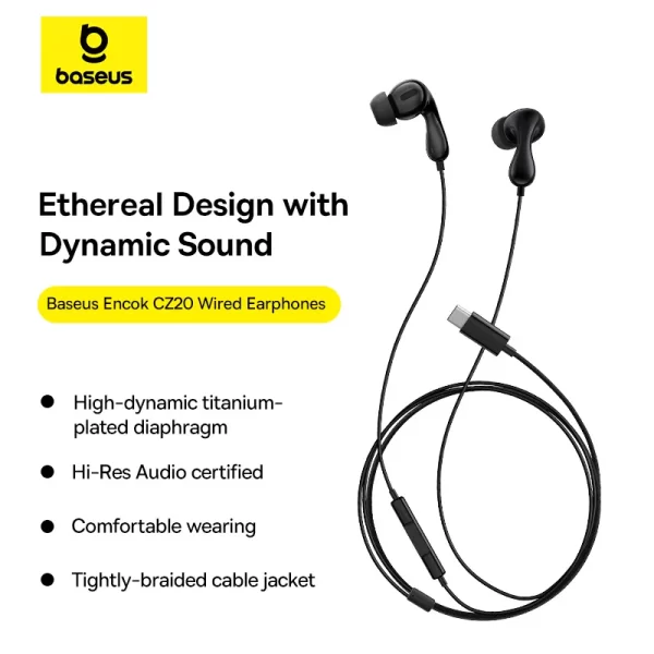 Baseus-Encok-CZ20-Wired-Earphones-Cluster-Black-6M-baseuscolombo (4) | Baseus Colombo