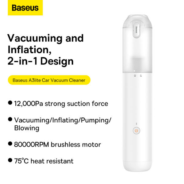 Baseus A3lite 12000pa 100W Car Vacuum Cleaner - White - 6M-baseuscolombo 11 | Baseus Colombo