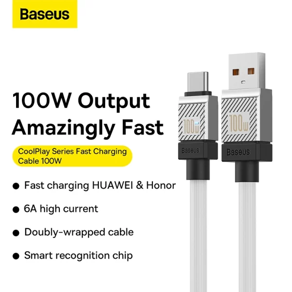 Baseus CoolPlay Series Fast Charging Cable USB to Type-C 100W 1m White Baseuscolombo